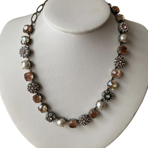 NWT Mariana Champagne Peach Rosette Necklace Silver Plated Floral Pearl Whimsy - Picture 3 of 14